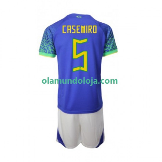 Camisola Brasil Casemiro 5 Criança Equipamento Segundo Copa do Mundo 2022 Manga Curta